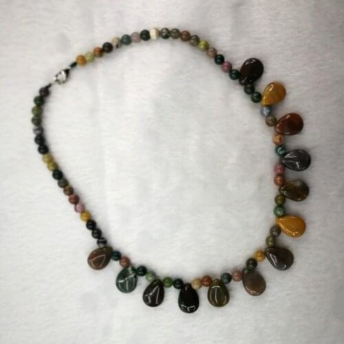 1PC Blood Stone lazuli Natural Stone Round Beads String Teardrop Pendant Necklace Colorful Energy Healing Necklace Dropshipping