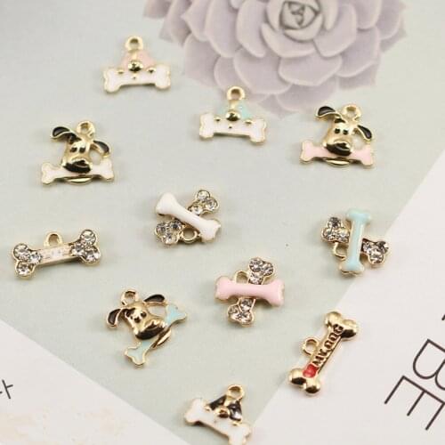 10pcs/lot Cute Dog bone Enamel Charms Metal Gold-colour base Fashion Jewelry Accessories