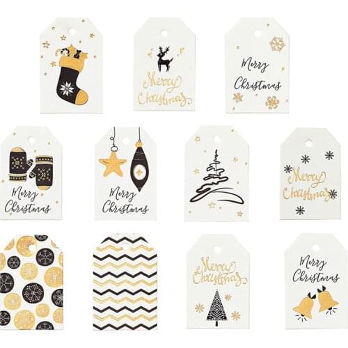 100PCS Merry Christmas DIY Kraft Tags Labels Gift Wrapping Paper Hang Tags Santa Claus Paper Cards Xmas Party Supplies