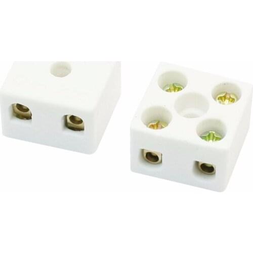 2 Pcs 2W5H Wire Connector AC 380V 15A 5 Hole Dual Row Ceramic Terminal Block 28x20x16mm White