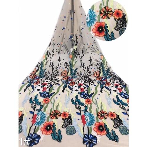 2020 high quality big flower flat embroidery / French tulle lace fashion skirt design fabric 5 yards