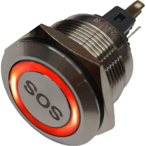 22mm Laser "SOS" 24V Red Ring Illuminated Momentary Electric Switch+CE+RoHS