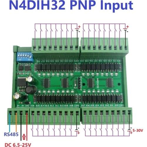 32ch PNP NPN Isolated Digital Input RS485 Modbus Rtu Controller DC 12V 24V PLC Switch Quantity Acquisition Board