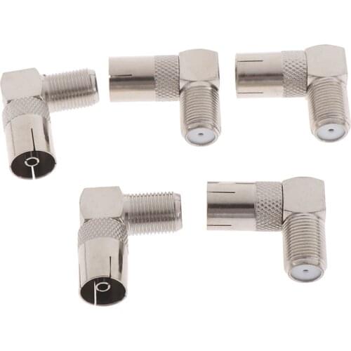 5PCS RF Coaxial 90 Degree Right Angled TV Aerial Cable Connector RF Coaxial F Female To TV Female Plug To Female Sockets