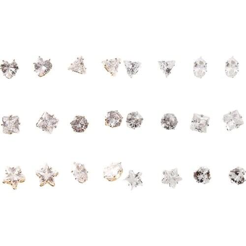 6 Pairs/ Lot Fashion Jewelry Crystal Earrings Set Geometry Cubic Zircon Stud Earrings Kit Women Mix Ear Studs