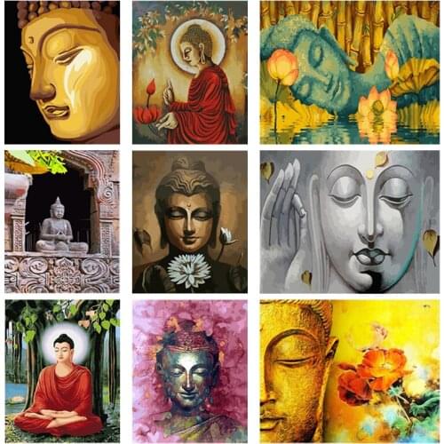 5D DIY Diamond Painting Religious Lotus & Buddha Diamond Acrylic Embroidery Home Decoration For Living Room Wall Handmade Gift