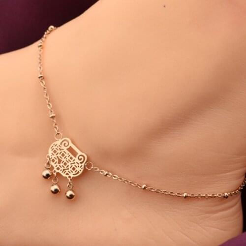 YUN RUO Longevity Lock Shape Woman Anklet Fashion Jewelry Titanium Steel Rose Gold Color Valentine Birthday Gift Free Shipping