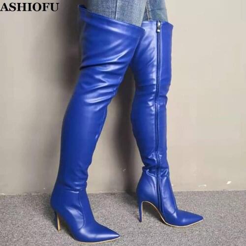 ASHIOFU Handmade Ladies High Heel Boots Real Picture Sexy Party Club Thigh High Boots Winter Evening Fashion Long Boots Shoes