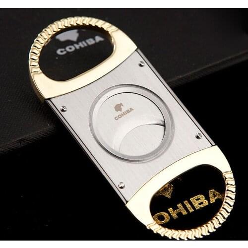 COHIBA Double Blades Gold Plated Cigar Cutter Stainless Steel Pocket Zigarre Cigarette Knife Cuban Smoking Accessories 350FH