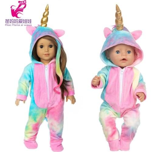 Baby New Born Doll Clothes Fleece Unicorn Pajama set 18 Inch American Og Girl Doll Clothes Jumpsuit Baby Gifts