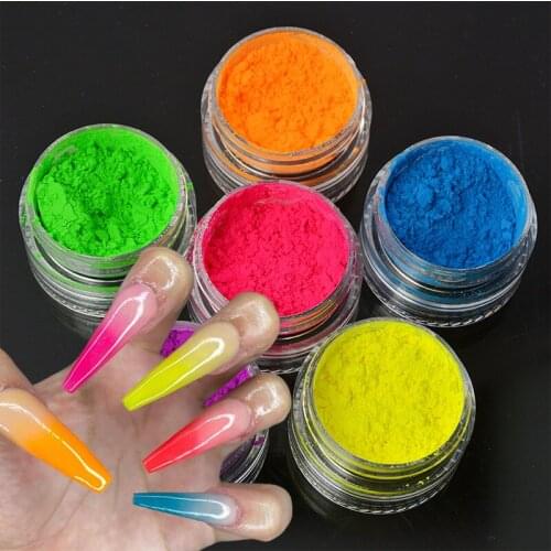 6Pcs/Box Fluorescent Nail Powder Neon Luminous Makeup Matte Eyeshadow Mineral Pigment Long Lasting Nail Art Decorations Dust