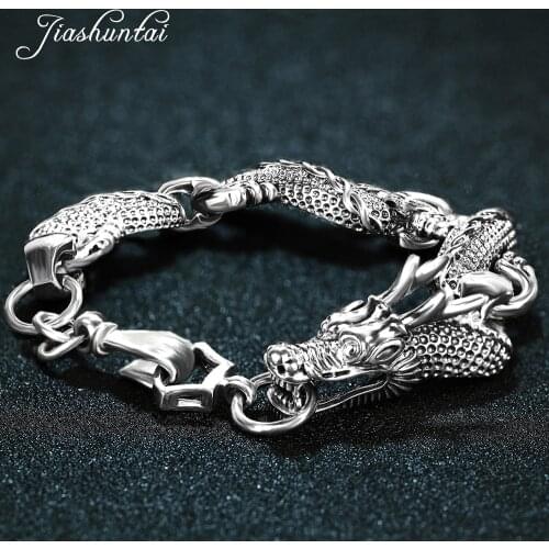 JIASHUNTAI Retro 100% 925 Sterling Silver Dragon Bracelets For Cool Men Vintage Silver Jewelry