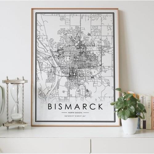 BISMARCK North Dakota ND USA city map Nordic Living Room Decoration Canvas Poster Modern Home Decor Art Print Painting