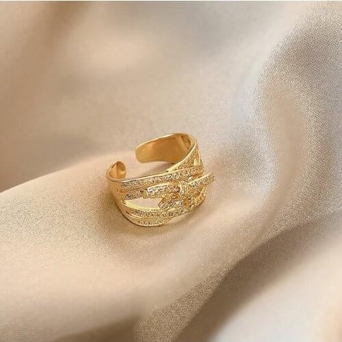 Ring for Women Fashion Geometry Multilayer Bowknot Zircon Accessories Light Luxury Adjustable Opening Ring Jewelry Wholesale