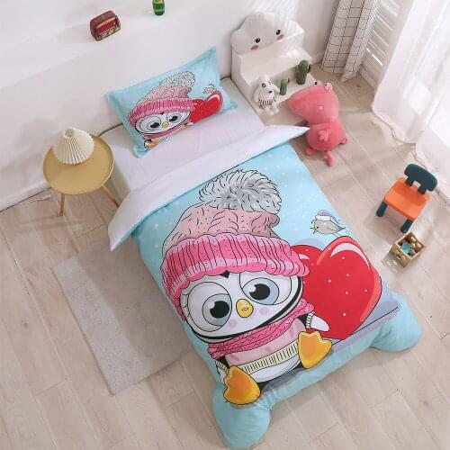 Penguin Bedding Set Single King Size Cute Animal Duvet Cover for Kids Kawaii Pink Bed Set Nordic Comforter Covers Girls Bedroom