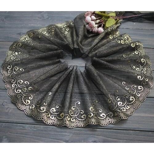 16cm or 6.3inch wide -2yards/lot Black-Gold Embroidered Tulle Lace Trim ~Gorgeous Beauty~,Vintage Gold Mesh Lace Trim