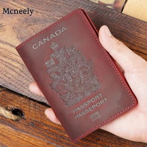 Mcneely Canada Genuine Leather Passport Cover Solid Passport Holder Business Unisex Durable Crazy Horse Travel Wallet Case