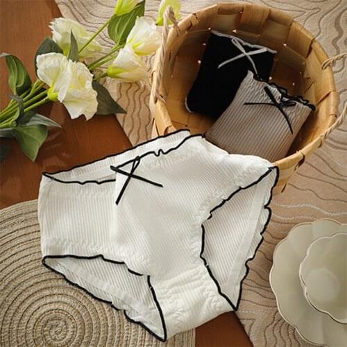 Japanese Style Women Underwear Mid-waist Cotton Crotch Panties Comfortable Striped Female Lingerie Breathable Stretch Briefs