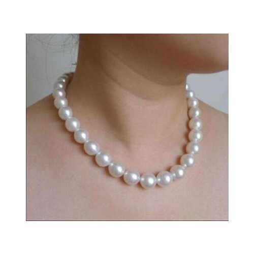 AAAA 11-12MM Genuine NATURE round SOUTH SEA WHITE PEARL NECKLACE 18"14K CLASP