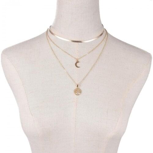 Punk Girl Necklace 2021 Fashion New Necklace Nightclub Exaggerated Geometric Tree Of Life Moon Multilayer Necklace Bohemio Satan