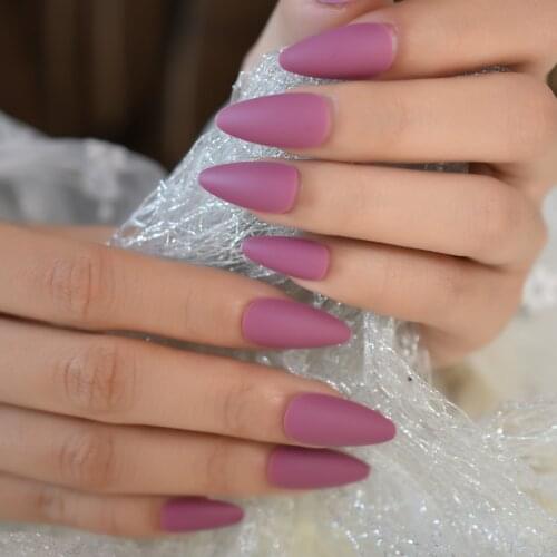Press on Stiletto Acrylic False Nails Kit Full Cover Fake Nails Medium Length Matte Nails Purple Pink Tips for Women and Girls
