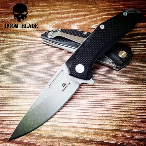 200mm 100% D2 Blade, Ball Knife Folding Knife, 60HRC, Hunting Knife with G10 Handle, Outdoor Survival Tactical EDC Tool