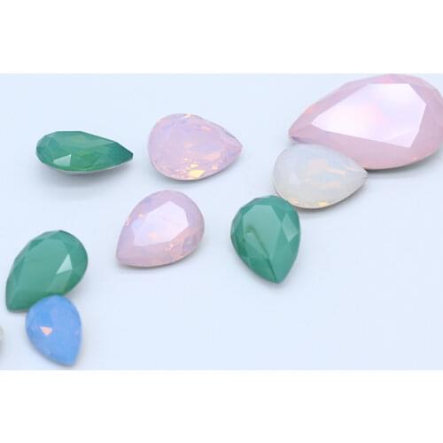 13x18mm 18x25mm 20x30mm White/Pink/Green Opal Pointed Back Big Glass Stones Faceted Crystal Diamante Rhinestones Jewellery Beads