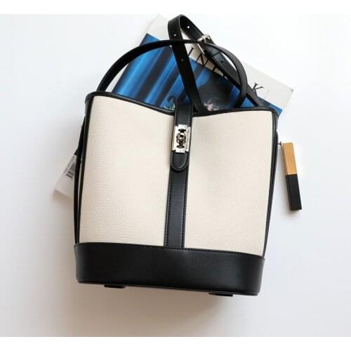 Contrasting Color Handbags 2021 New Trendy Retro Wild One-shoulder Messenger Canvas Bucket Bag Handbags Luxury Designer