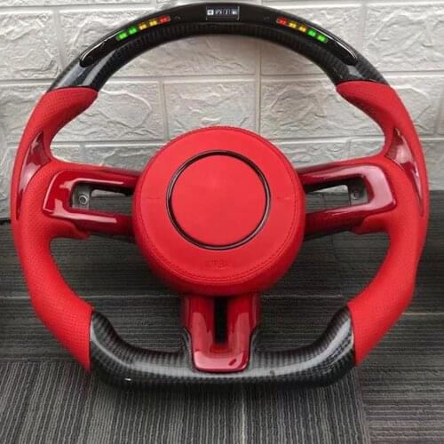 LED Alcantara Racing Carbon Fiber Steering Wheel Suede For Ford Mustang GT