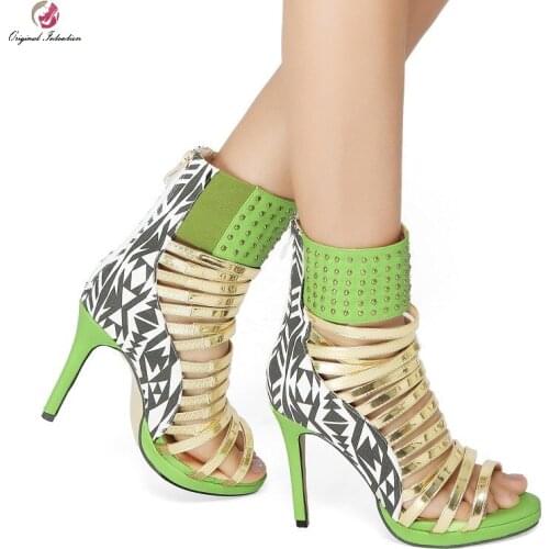 Women Sandals Pumps Office Lady Party Summer Shoes Fashion Gladiator Platform Rivet Back Zipper Thin High Heels Plus Size 34-52