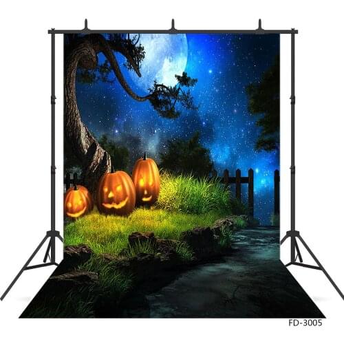 Halloween Pumpkins Full Moon Starry Sky Photography Backdrop Vinyl Cloth Studio Background for Children Baby Shower Photoshoot