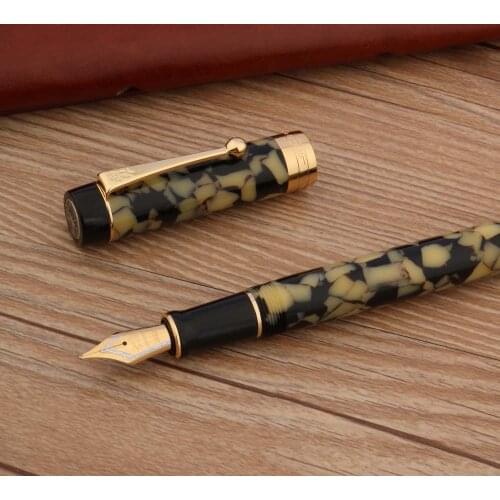 High Quality Jinhao 100 Acrylic Fountain Pen Golden Black Spin Ink Pens Business Office School Supplies Writing New