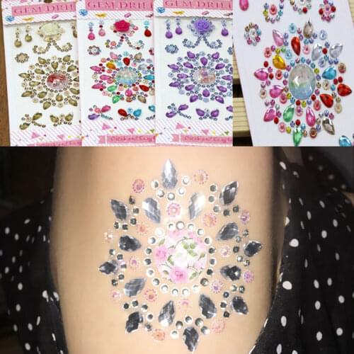 YOKPN New Fashion Acrylic Rhinestone stickers Latin Show Decoration Stickers Creative DIY Colorful Stickers Temporary Tattool