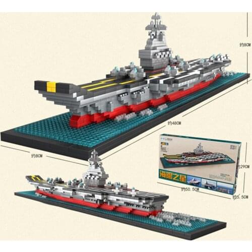 [Funny] DIY Assembly 1300pcs Diamond aircraft carrier 3D warship Boat model builing blocks Bricks education toy kids child gift