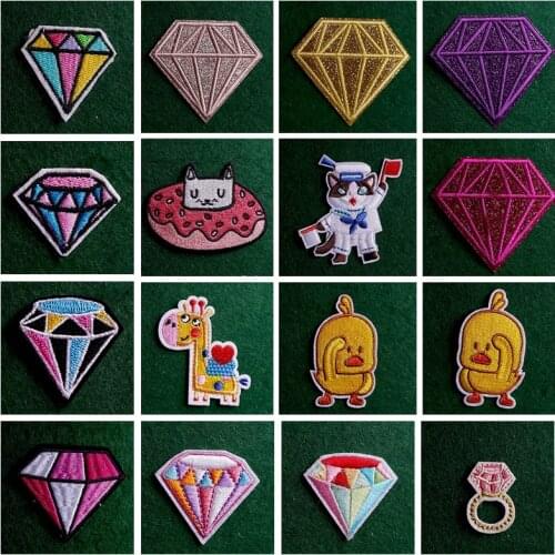 2PCs/Lot Cartoon Diamond Patch Iron On Embroidered For Clothing Cute Animals Patches For Kid Clothes Appliques Stickers T-shirt