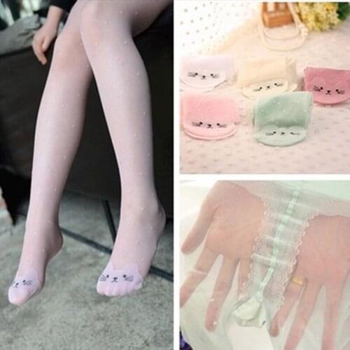 2020 Summer kids Thin Tights For Girls Cartoon Silk Pantyhose Kids Candy Color Dot Dance Stocking Child Girls Tights Cats
