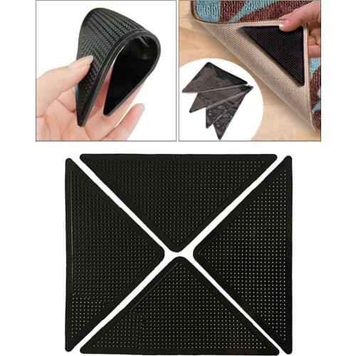 4x Black Non Slip Rug Carpet Mat Grippers Anti Skid Corners Pad for Bathroom Car Three Angle Sticker Suitable for Cars Floors
