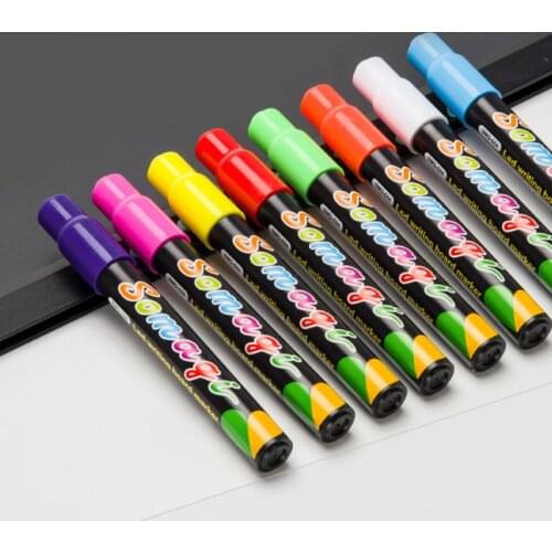 8 Colors Highlighter Fluorescent Liquid Chalk Marker Neon Pen For LED Writing Board Blackboard Glass Painting Graffiti Office