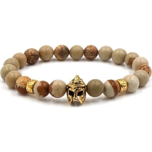 8mm oh8 elastic adjusted Charm nature agate Onyx Spartan helmet Dumbbell Bracelet Fashion