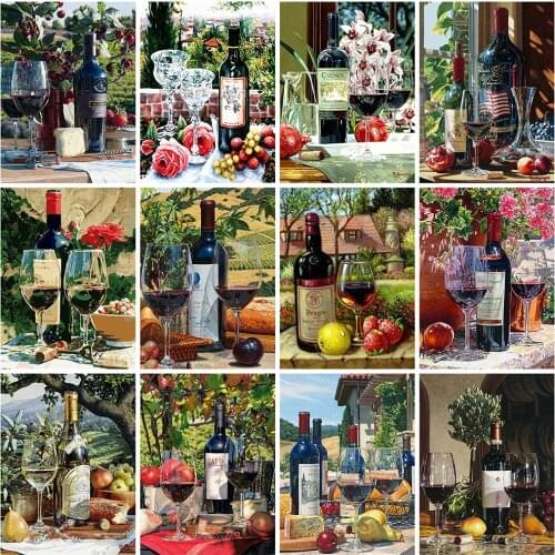 HUACAN 5d Diamond Painting Red Wine DIY Mosaic Wall Art Pictures Full Square Diamond Embroidery Landscape Handmade Gift