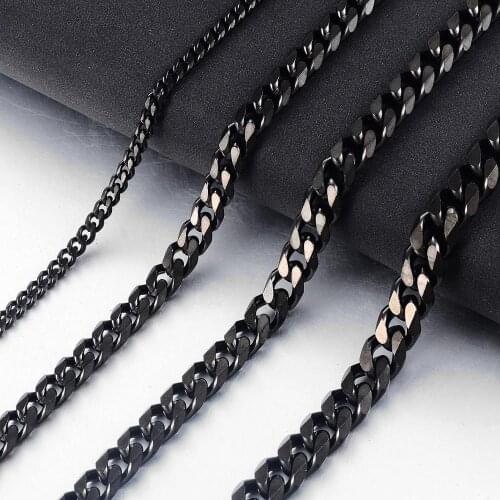 Stainless Steel Black Cuban Chain Fashion Mens Waterproof Necklace High Quality Jewelry