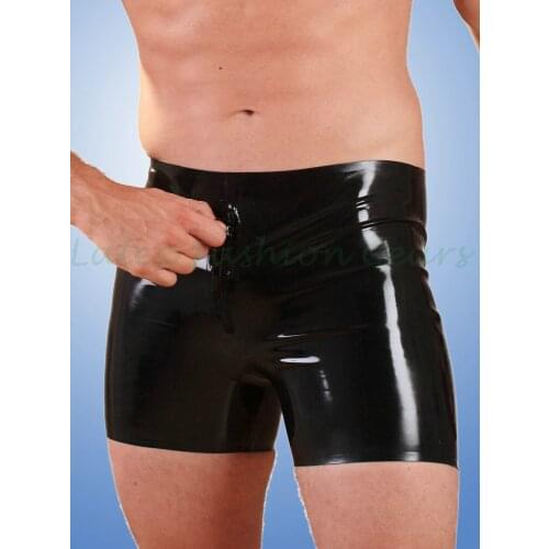 100% handmade black latex boxer shorts rubber underwear shorts with front zipper custom made hot sale