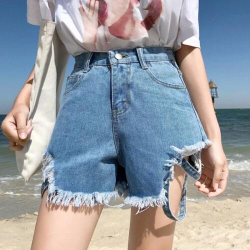 Trendy New Summer Women High Waist Hole Tassel Loose Washed Denim Shorts Streetwear Female Wide Leg Hollow Out Jeans Shorts
