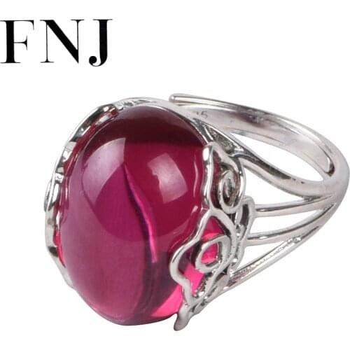 FNJ Rose Red Corundum Ring 925 Silver New Original S925 Sterling Silver Rings for Women Jewelry Adjustable size