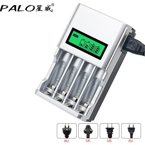 Wholesale 4 Slots LCD Display Smart Intelligent Battery Charger for AA / AAA NiCd NiMh Rechargeable Batteries EU US UK AU Plug