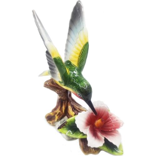 Ceramic flower bird figurines home decor ceramic Hummingbird ornament crafts room decoration porcelain animal figurine