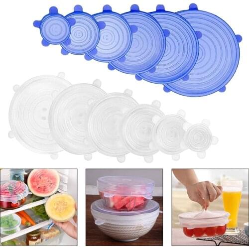 Food Preservation Cover 6 Piece Set, Food grade silicone sealing Membrane Stretchable Flexible Vegetable and Fruit Container lid
