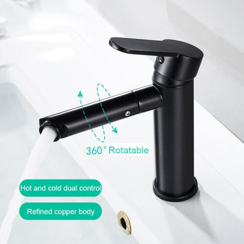 Copper Hot And Cold Water Basin Faucet Black Single Hole Mixing Tap Bathroom Washbasin Wash Basin 360° Rotatable Faucet