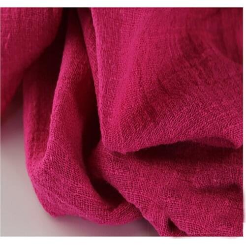 Soft Linen Cotton material rose red crincle wrinkle tissue scarves dress double layer linen cotton crepe fabric By meter