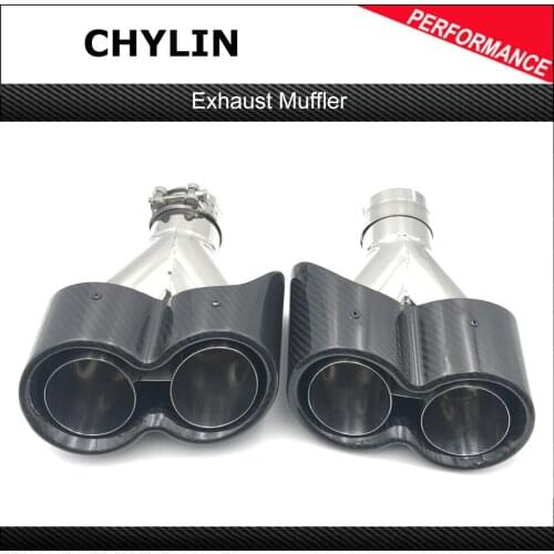 1 Pair Glossy Carbon Stainless Steel Dual Exhaust Pipe End tail Muffler Tip Universal Y model Car tuning muffler For Ak